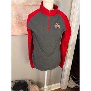 Ohio State Buckeyes Womens XL Quarter Zip Pullover Red Grey Thumbholes NCAA